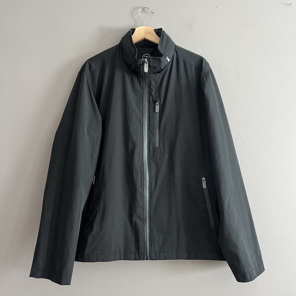 T Tech by Tumi Mens Black Full Zip Hooded Packable Jacket Windbreaker Sz L